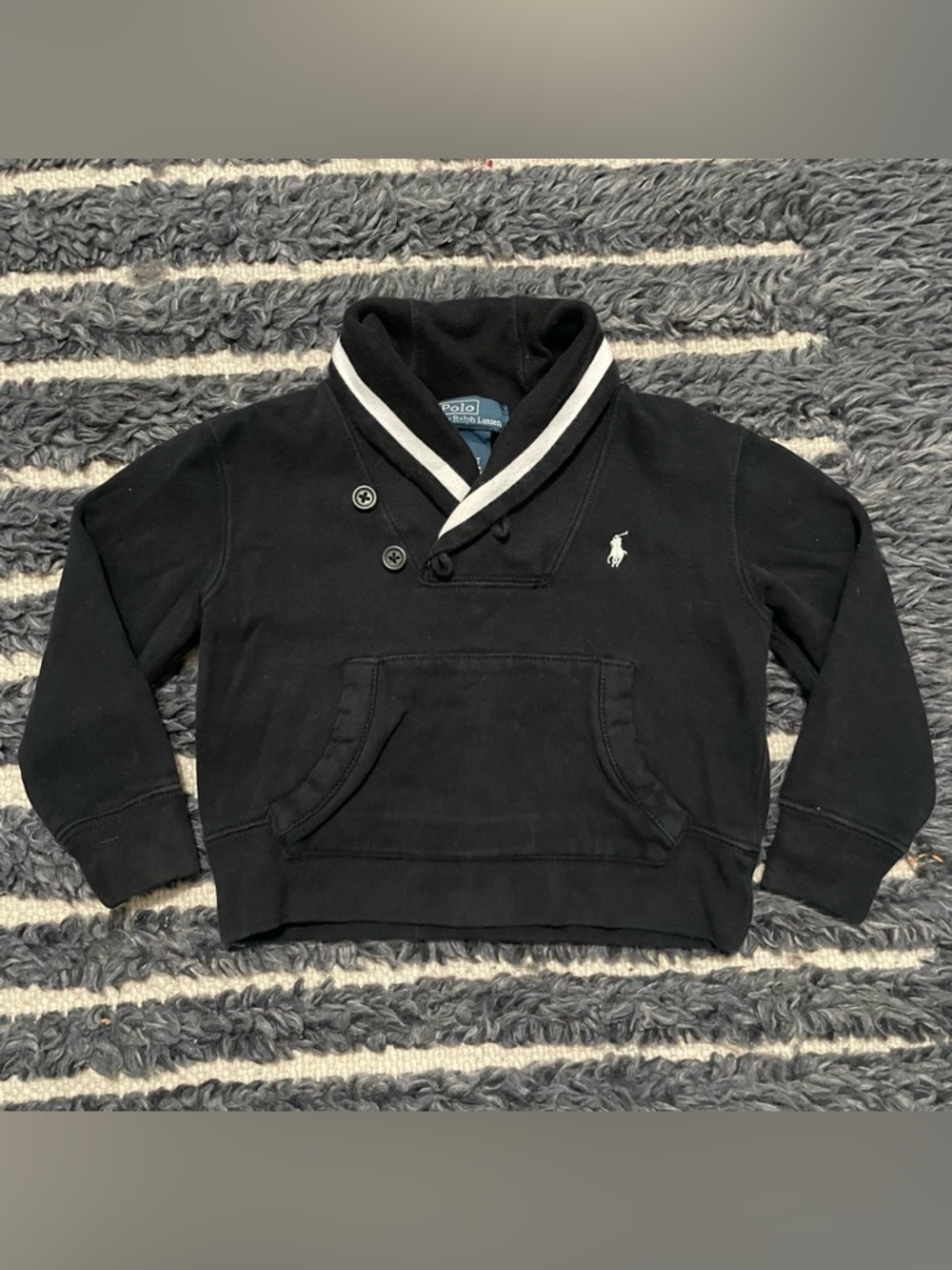 Polo Ralph Lauren Sweater Baby 2/2T Black Shawl Collar Henley Sweatshirt